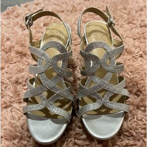 Sparkly silver heels.